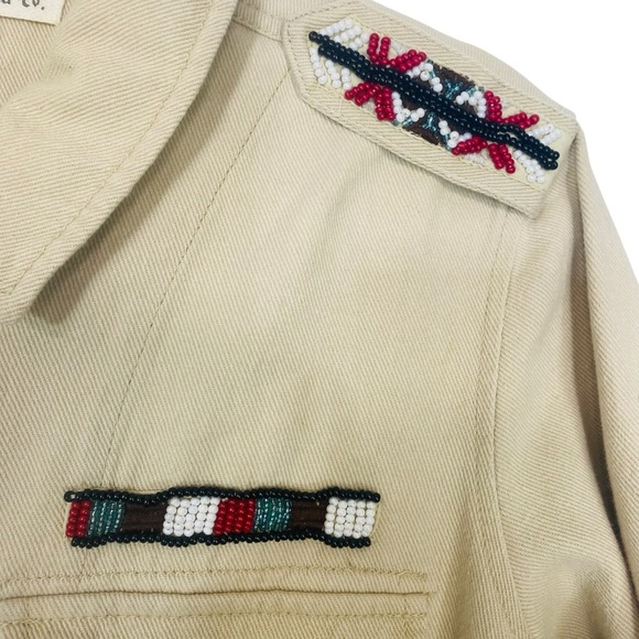 Retro Military Style Jacket Beaded Epaulets Pockets Zips Distressed Hem Cuffs M - Picture 4 of 13